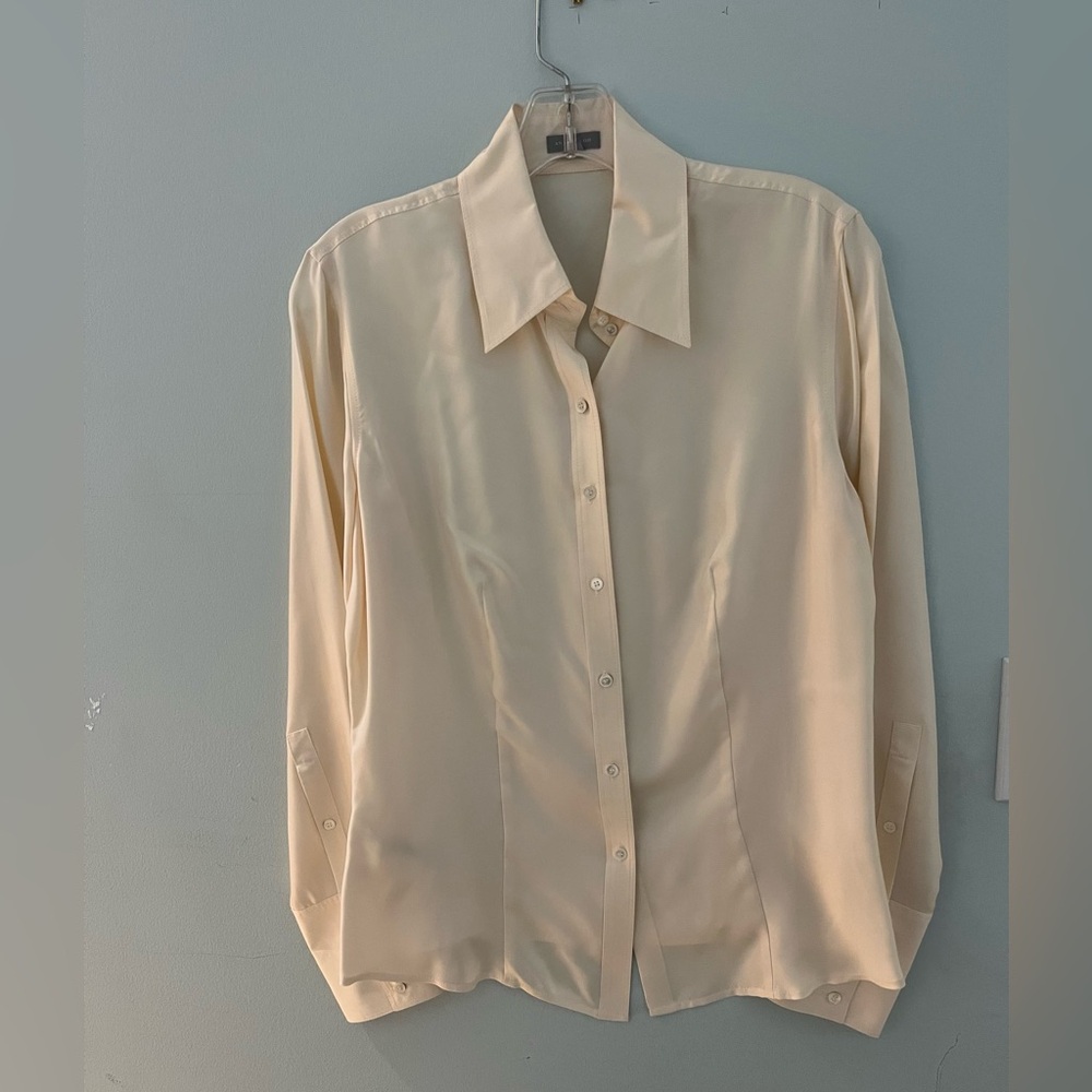 Cream Button-Up Silk Shirt